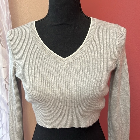 Brandy Melville Cropped Long Sleeve Ribbed Knit Top - Picture 2 of 9
